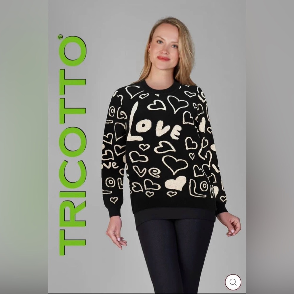 Tricotto Black and Cream Heart Sweater